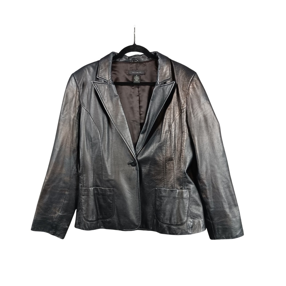 The Limited Black Genuine Leather Blazer Jacket Women's Size 14 Professional‎